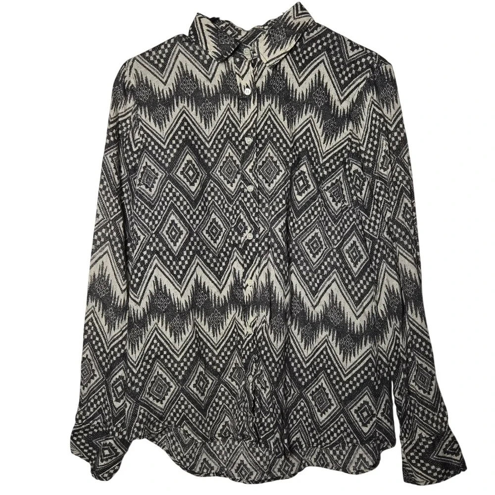 J Crew Womens Linen Button Front Long Sleeve Shirt Medium Boho Southwestern